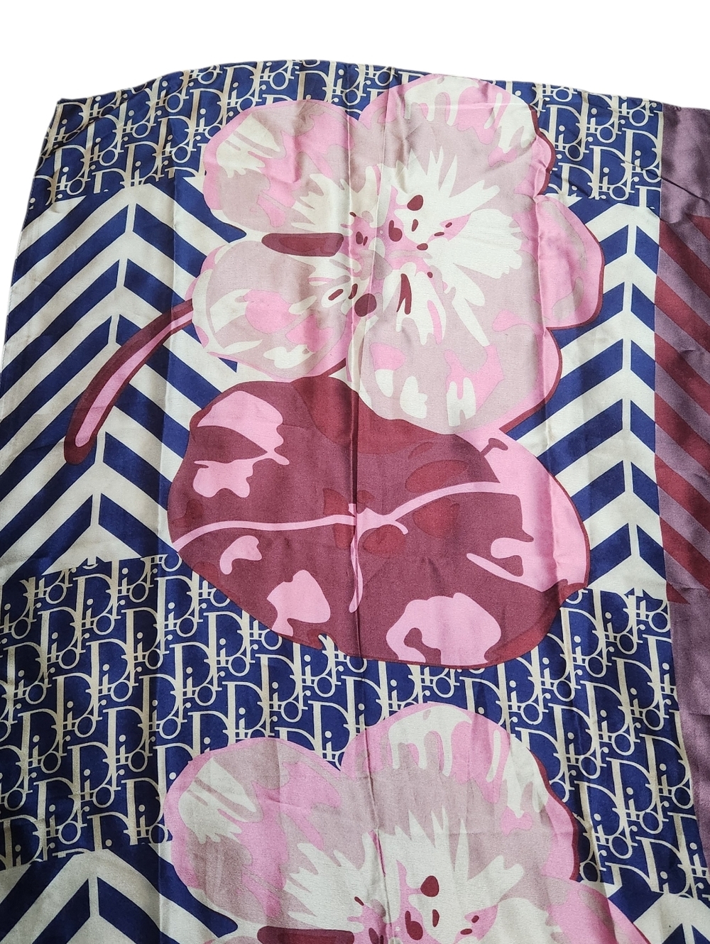 Christian Dior Silk Scarf Head Wrap Belt Floral Geometric Pattern Long Monogram - Picture 3 of 15